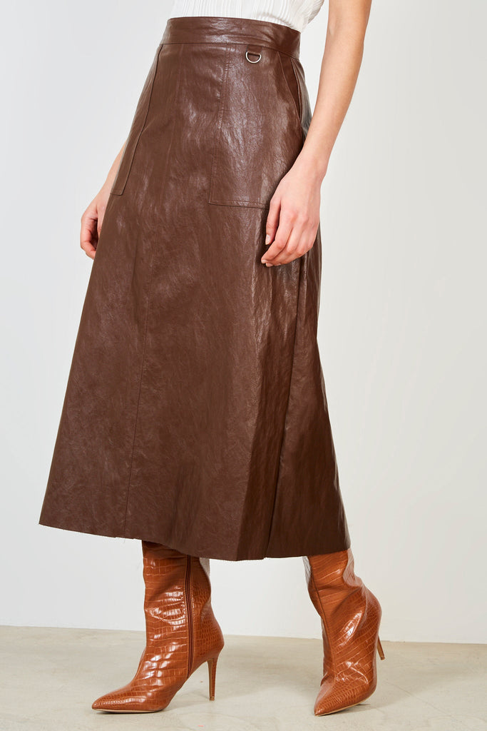 Brown high shine midi skirt_1