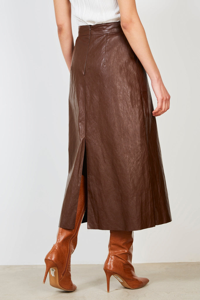 Brown high shine midi skirt_2