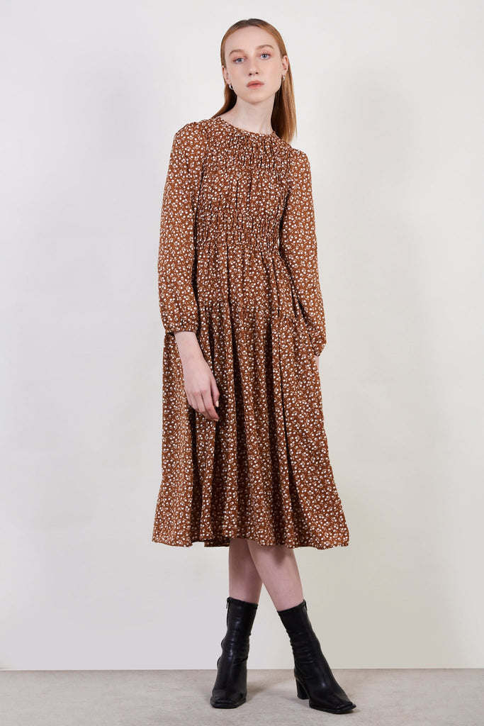 Brown floral tiered dress_1