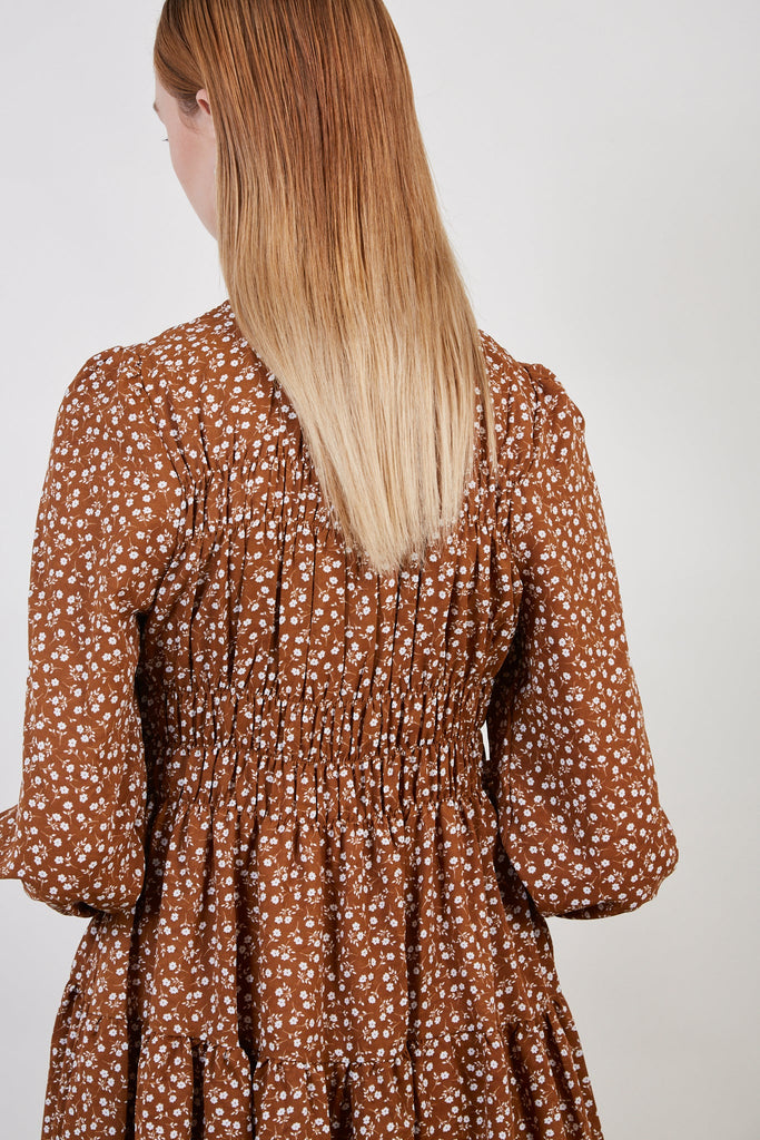 Brown floral tiered dress_5