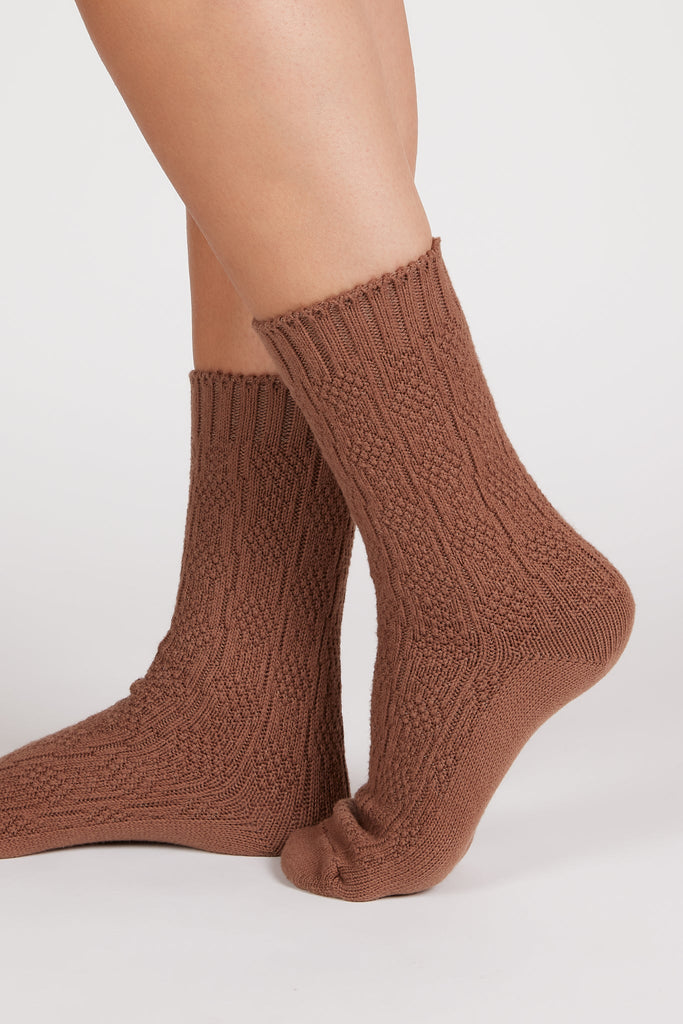 Brown textured cotton blend socks_1