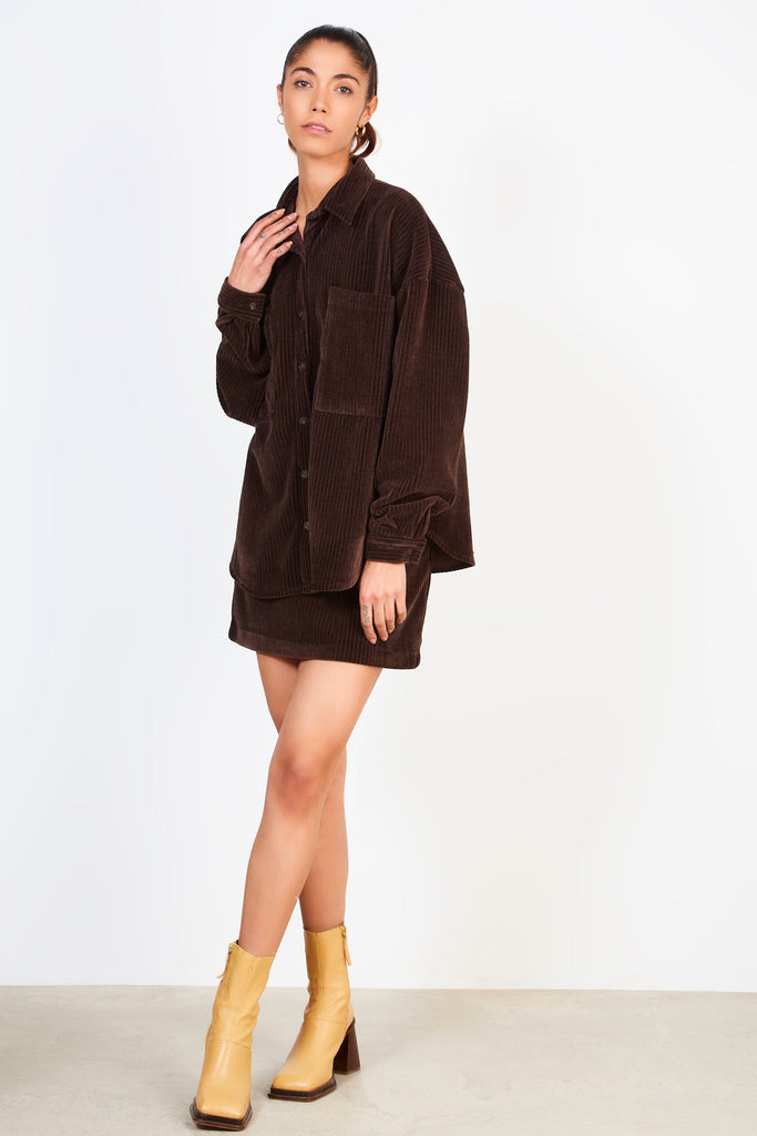 Brown thick ribbed oversized shirt_4