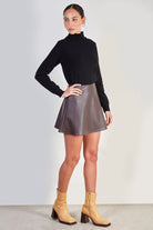 Brown vegan leather mini skirt_2