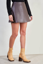 Brown vegan leather mini skirt_1