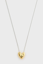 Brushed gold heart silver chain necklace_1