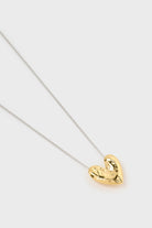 Brushed gold heart silver chain necklace_3