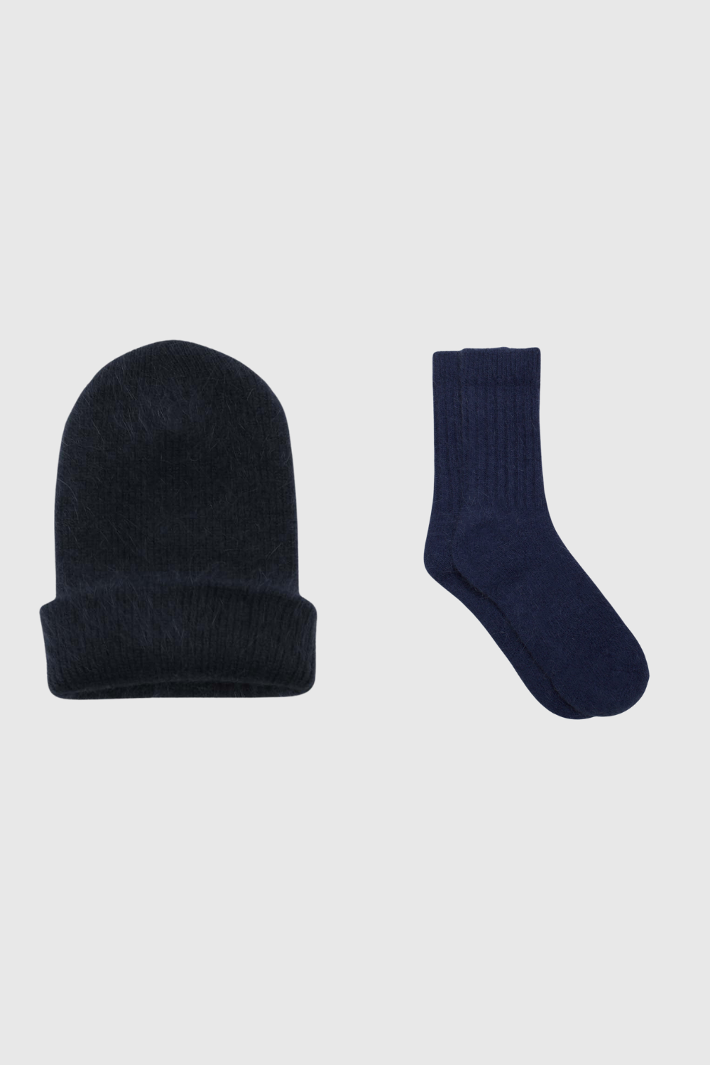 Deep blue mohair beanie and angora socks set