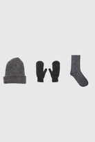 Charcoal grey mohair beanie, mittens and angora socks set