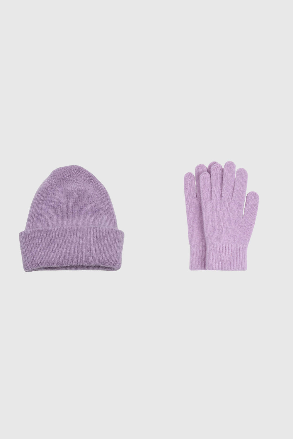 Lilac mohair beanie and wool blend gloves set