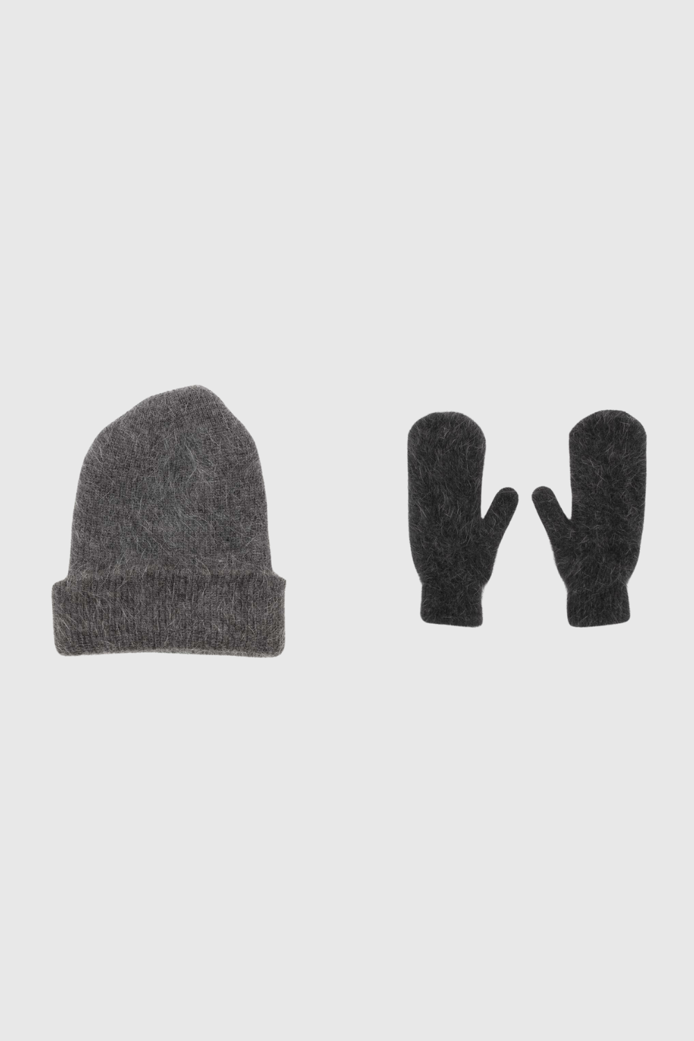 Charcoal grey mohair beanie and mittens set