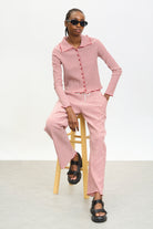 Burgundy gingham loose fit drawstring trousers_5