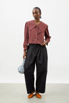 Burgundy pointed giant collar shirt_4