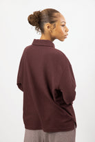 Burgundy textured button up collared top_2