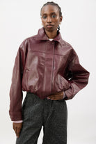 Burgundy vegan leather short jacket_3