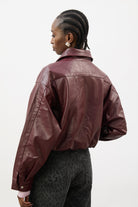 Burgundy vegan leather short jacket_4