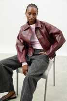 Burgundy vegan leather short jacket_1