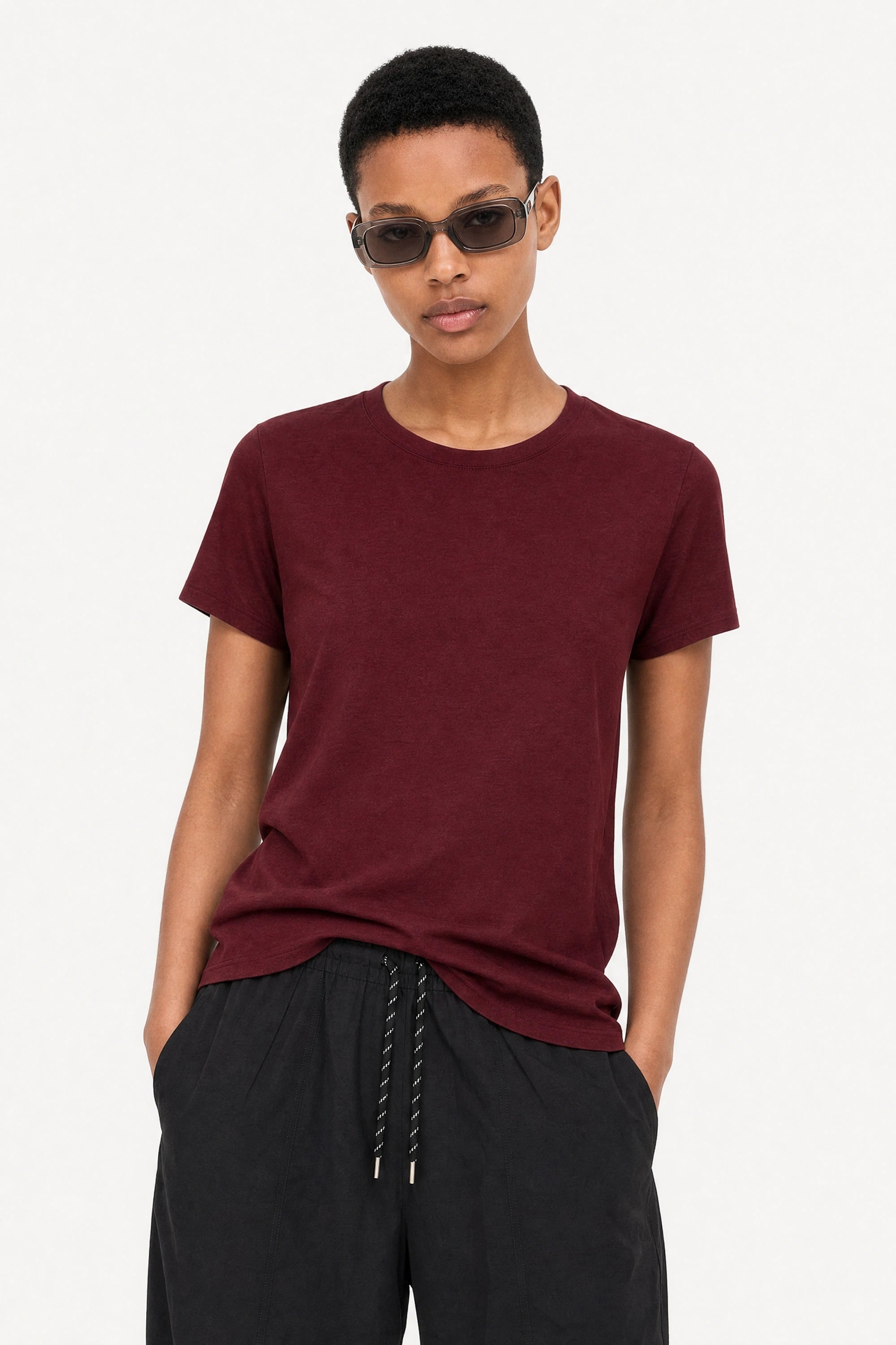 Burgundy semi sheer relaxed fit t-shirt_1