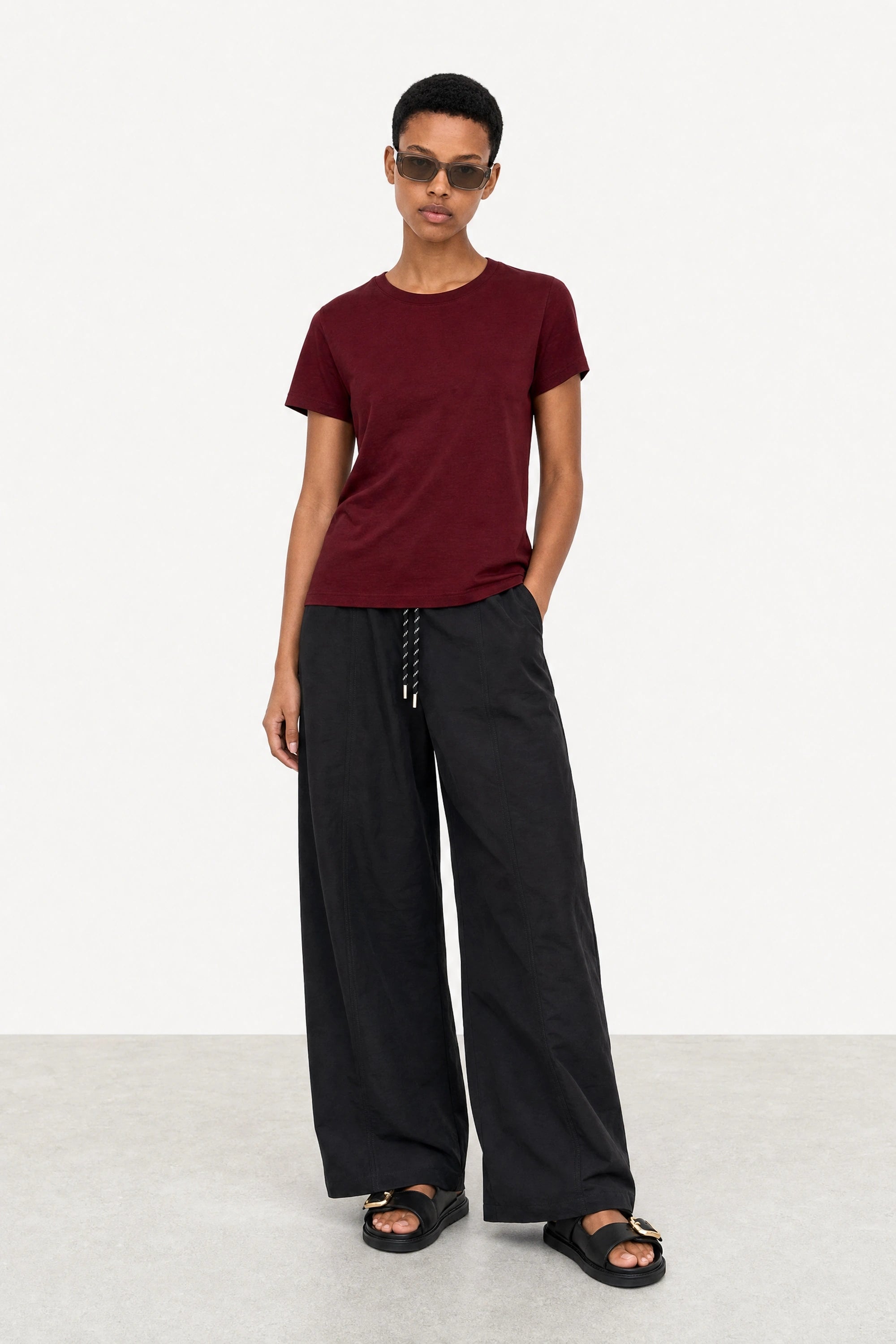 Burgundy semi sheer relaxed fit t-shirt_4