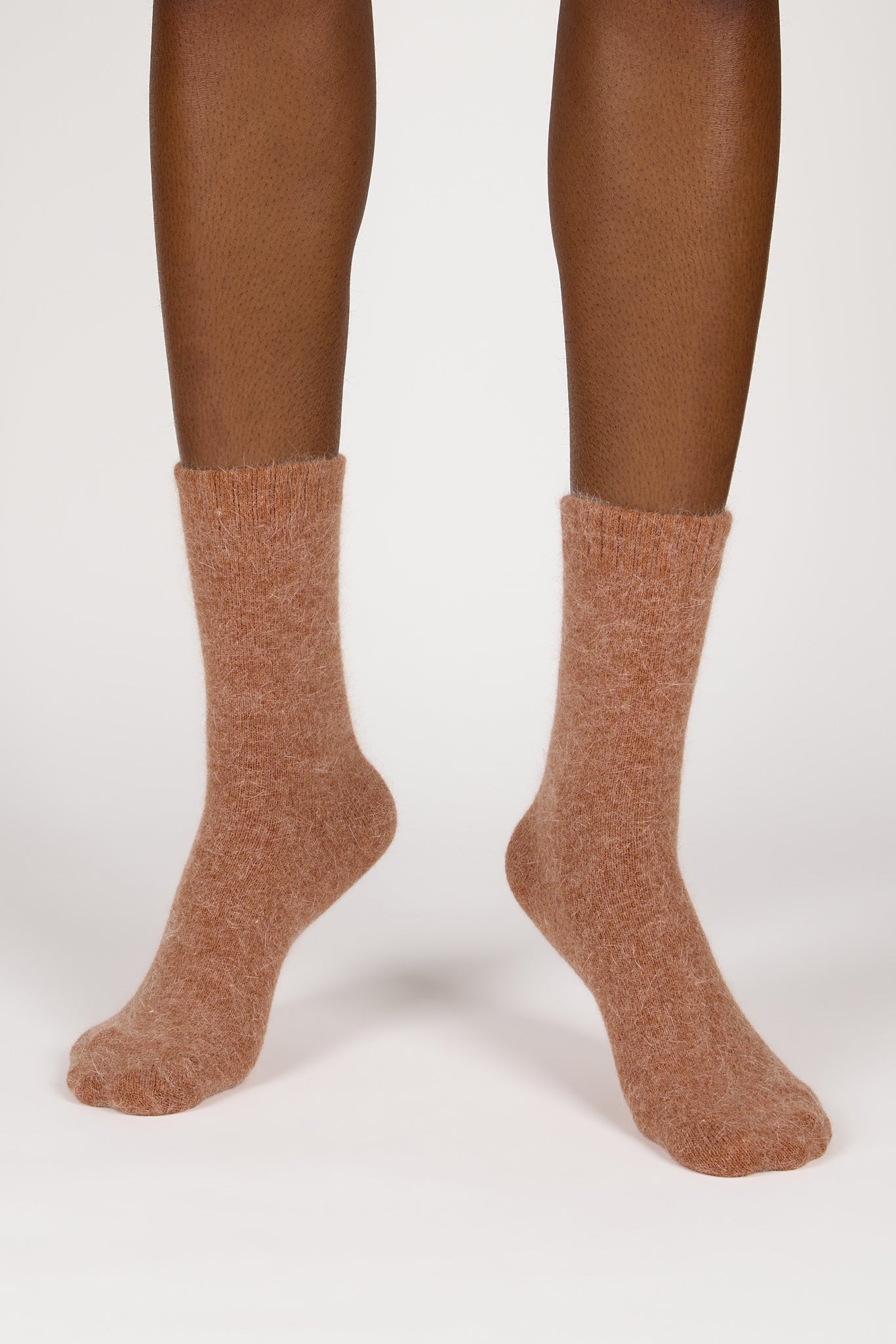 Camel angora ribbed ankle trim socks_2