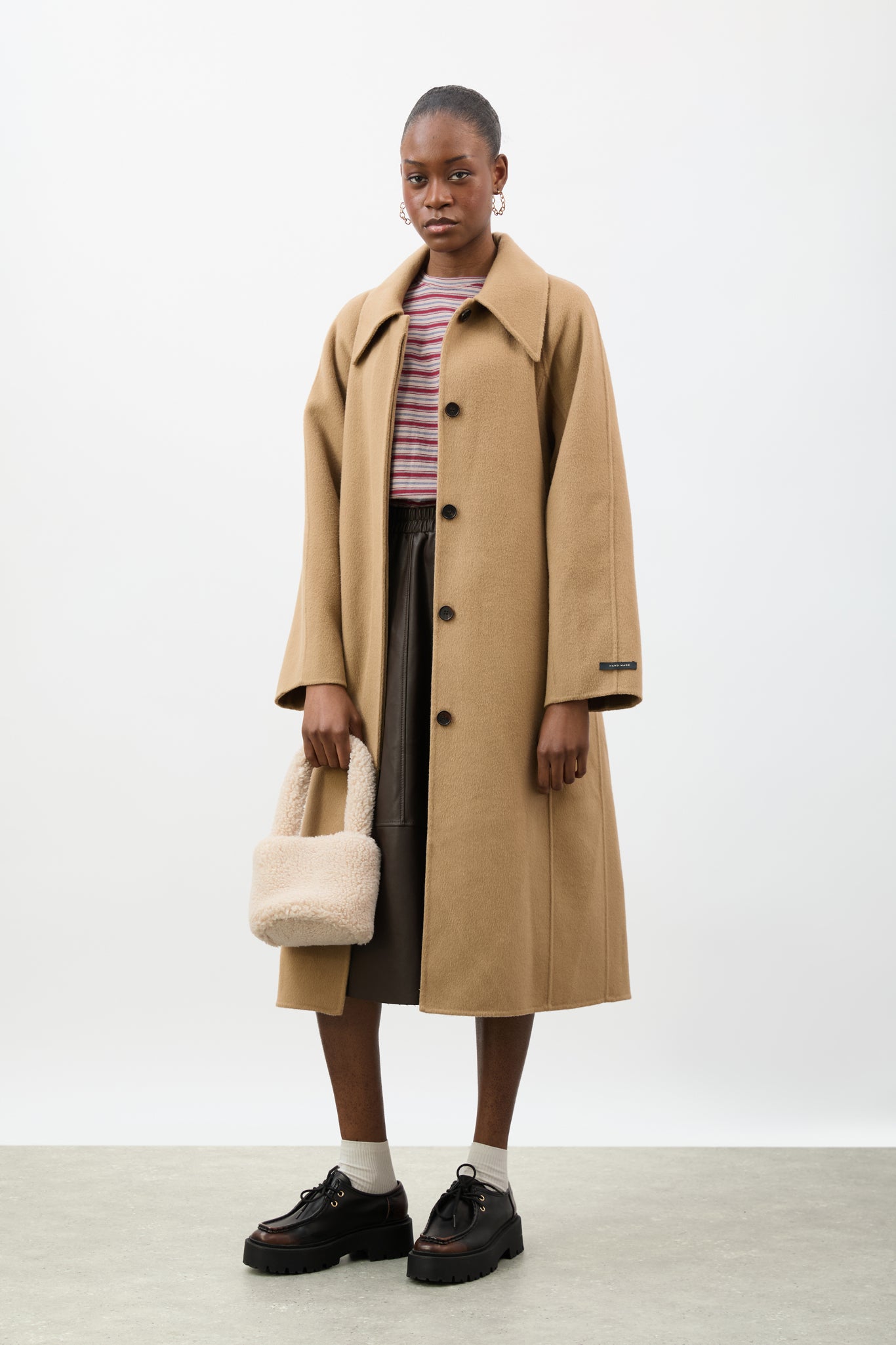Camel pure wool large collar belted coat_2