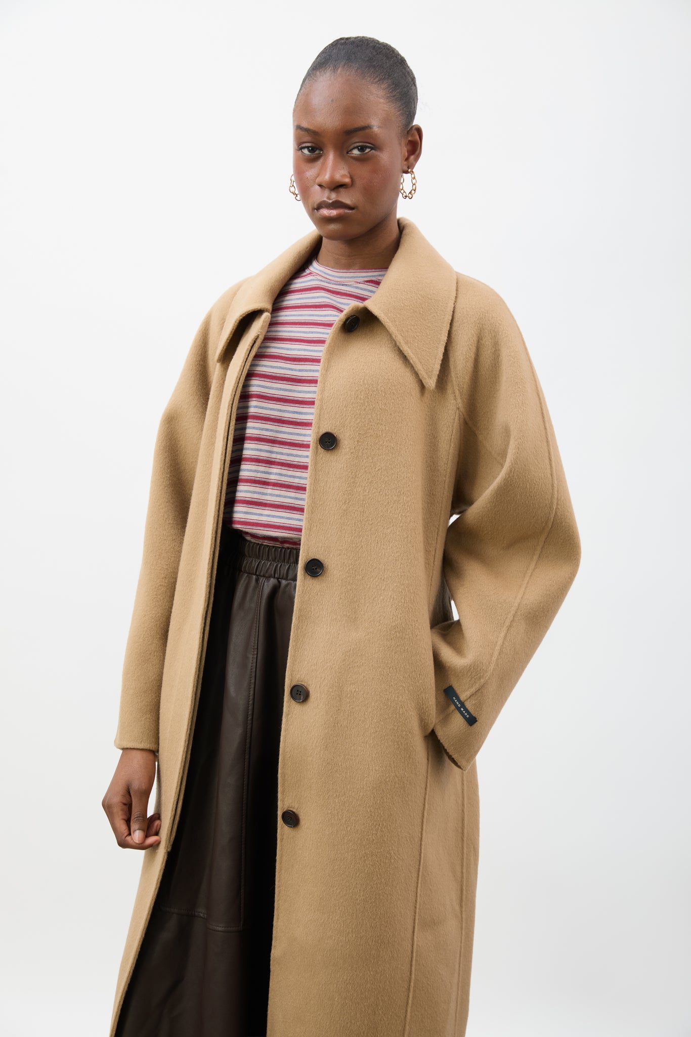Camel pure wool large collar belted coat_4