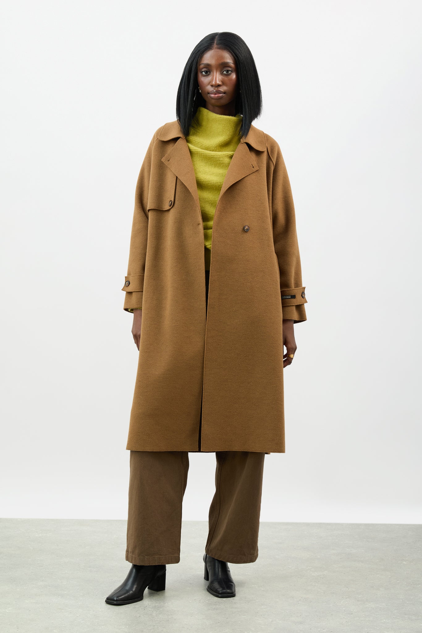 Camel pure wool large collar belted coat_2
