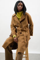 Camel pure wool large collar belted coat_5