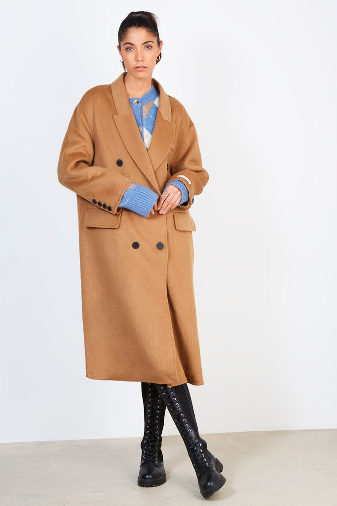 Camel double breasted cocoon coat_1