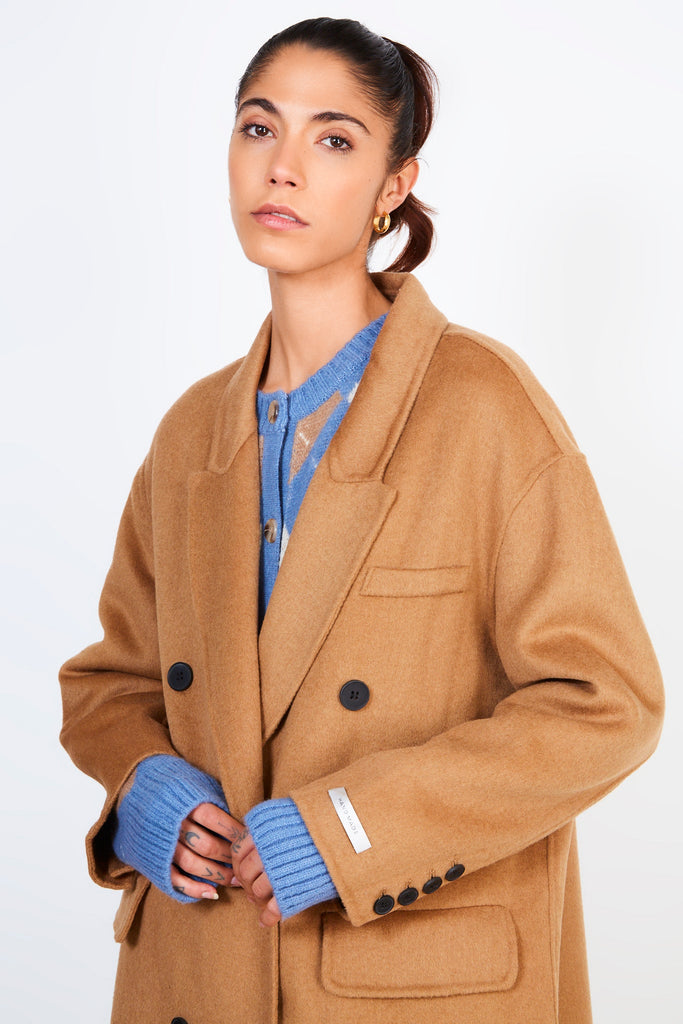 Camel double breasted cocoon coat_5