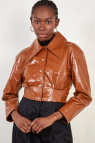 Camel vegan leather short jacket_1