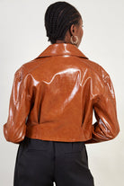 Camel vegan leather short jacket_2