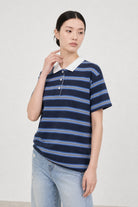 Charcoal and blue striped contrast collar rugby shirt_1