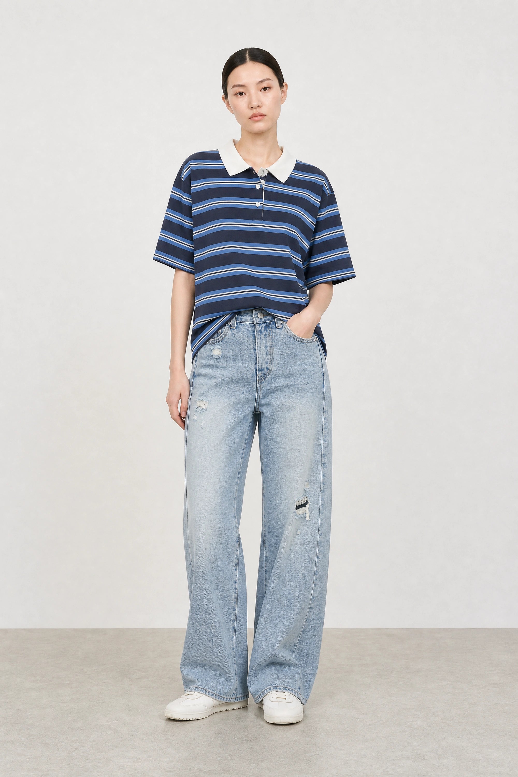 Charcoal and blue striped contrast collar rugby shirt_5
