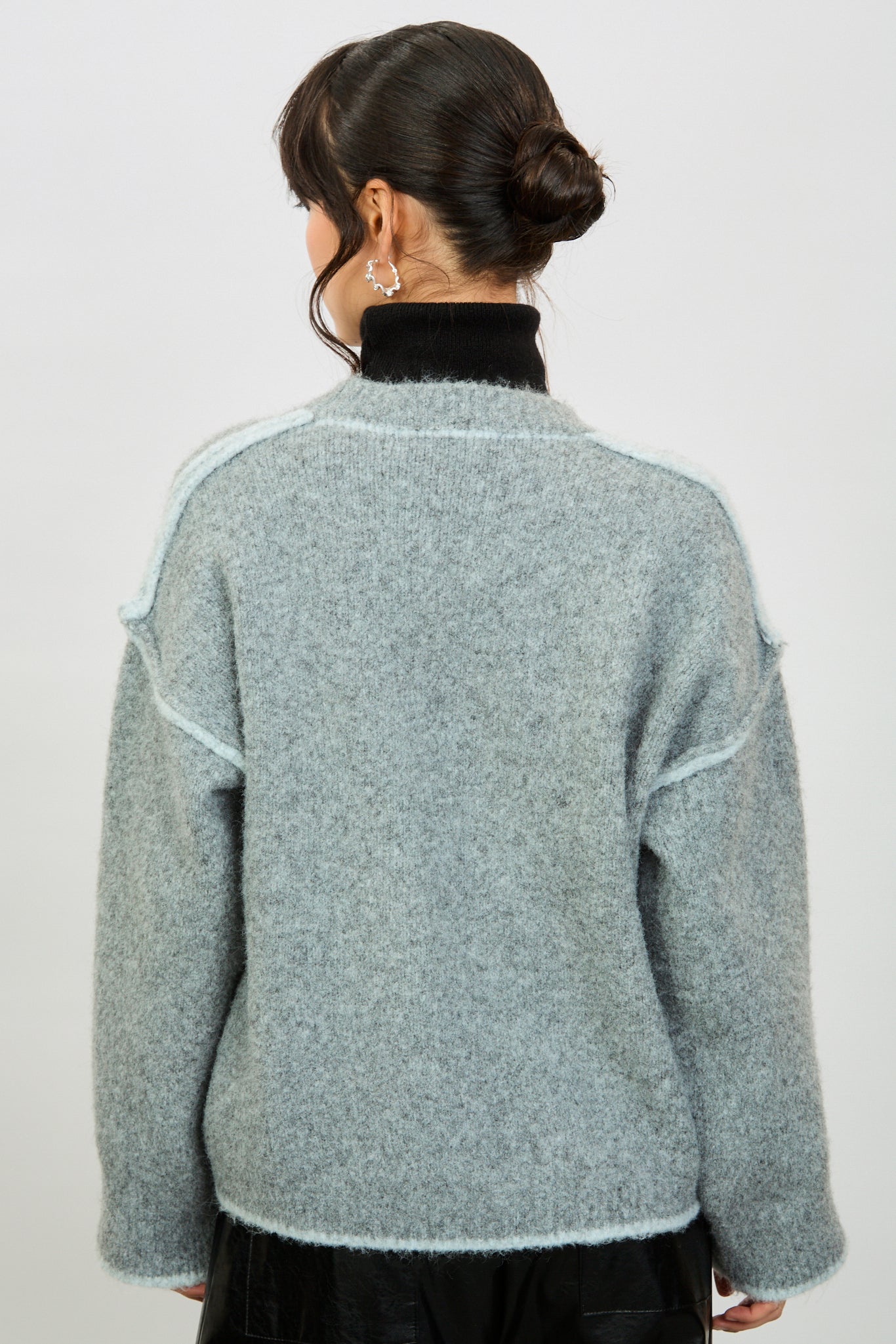 Charcoal and light grey wool blend asymmetric hem jumper_2