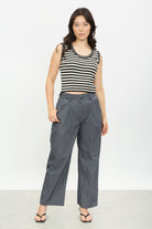 Charcoal double pleat thin belt trousers_4
