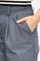 Charcoal double pleat thin belt trousers_3