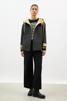 Charcoal grey and yellow wool blend hooded coat_5