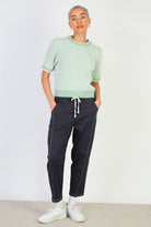 Charcoal grey contrast stitch drawstring trousers_4