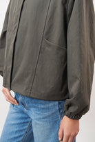 Charcoal grey diagonal pocket bomber jacket_5