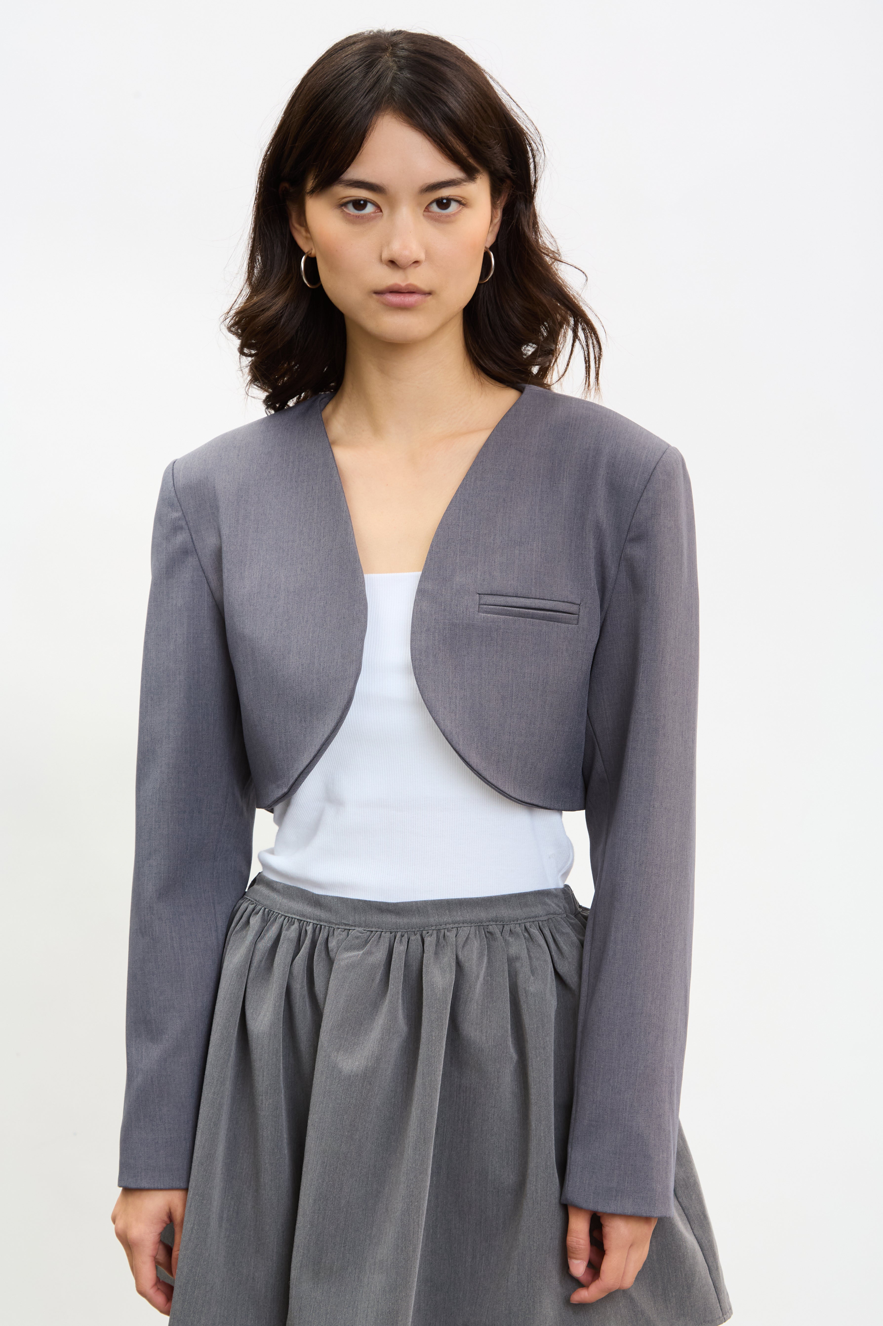 Bolero Damen Bolero Blazer Grau Charcoal Grey Rounded Bolero