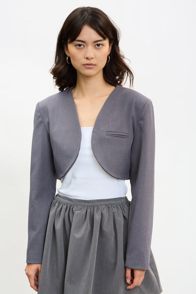 Charcoal grey rounded bolero blazer | Glassworks London