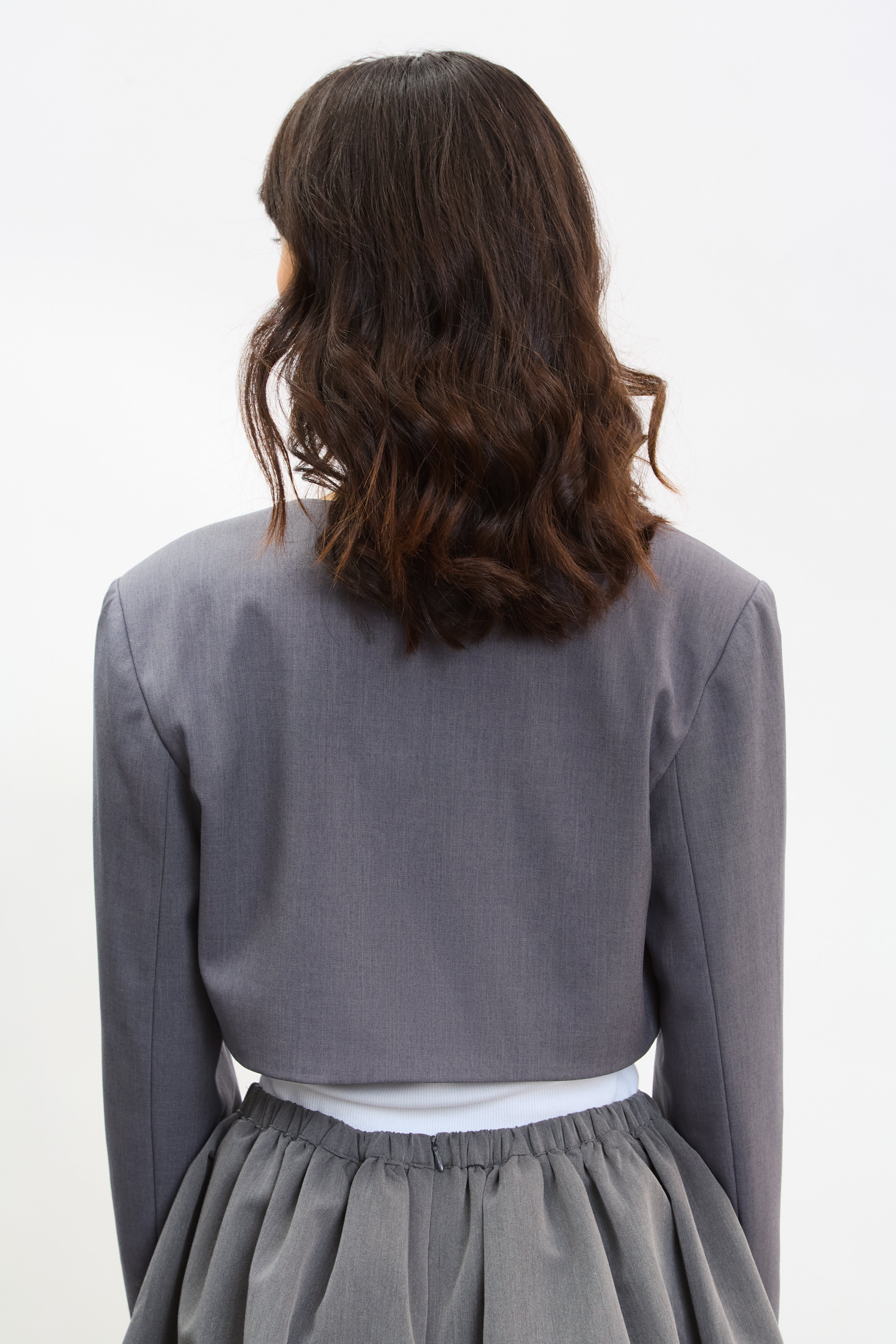 Charcoal grey rounded bolero blazer | Glassworks London