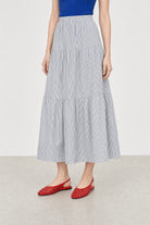 Charcoal grey seersucker tiered midi skirt_1