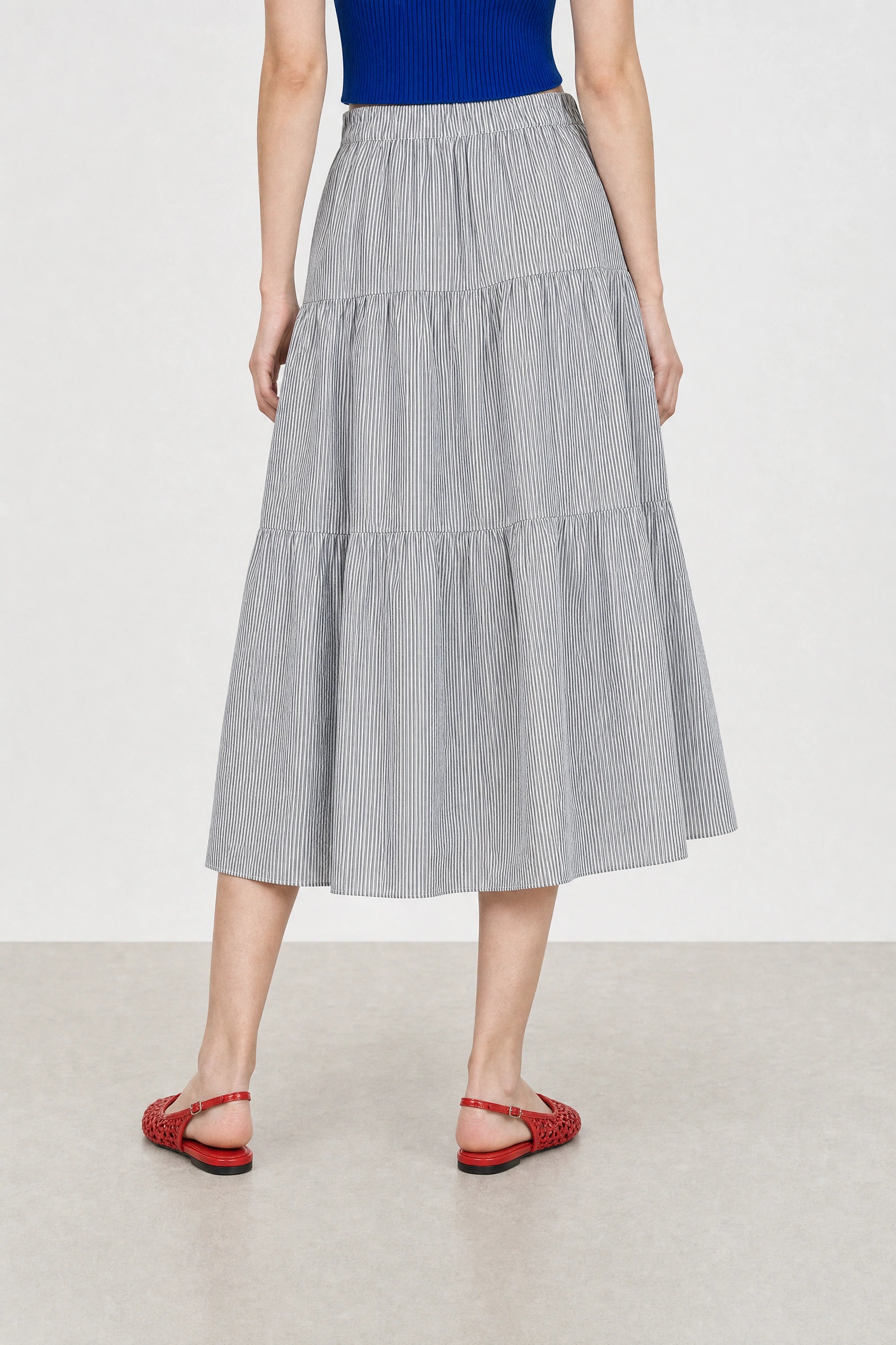 Charcoal grey seersucker tiered midi skirt_2