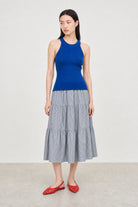 Charcoal grey seersucker tiered midi skirt_4