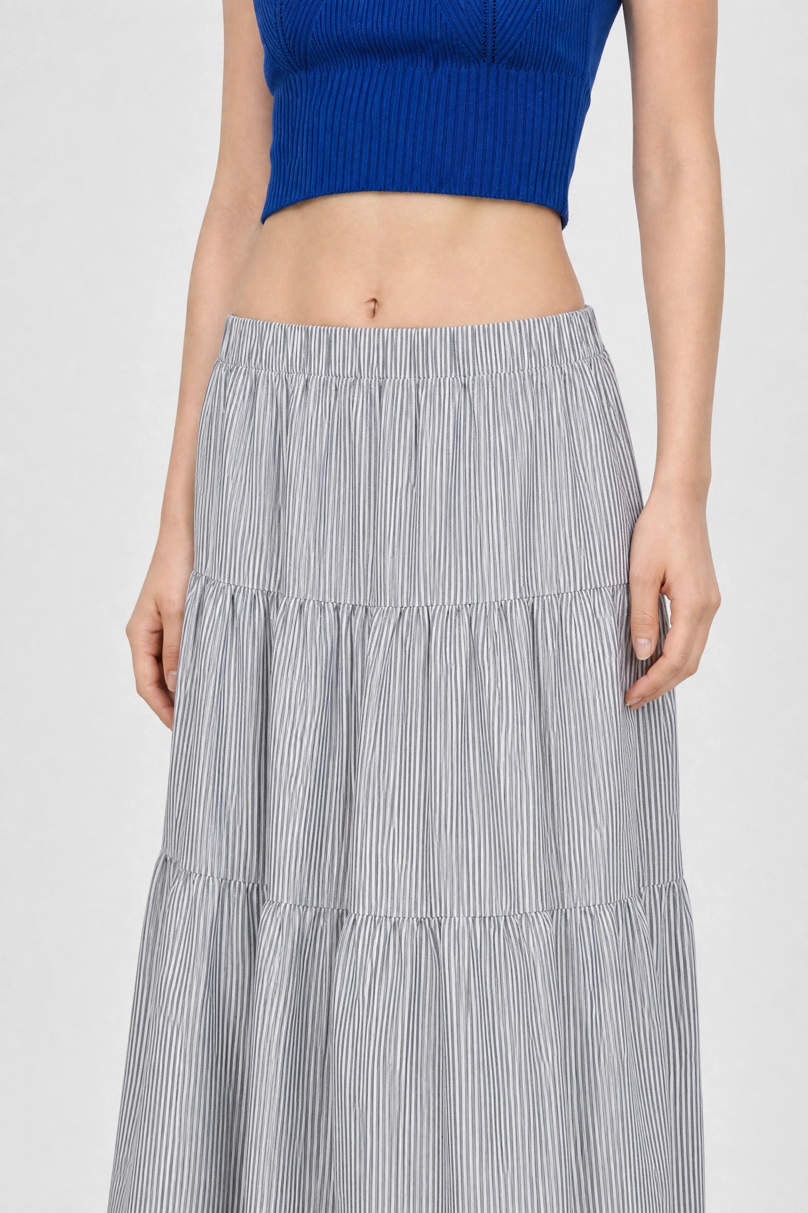 Charcoal grey seersucker tiered midi skirt_3