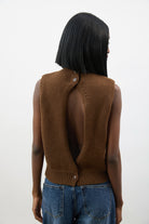 Brown mock neck open back knit vest_1
