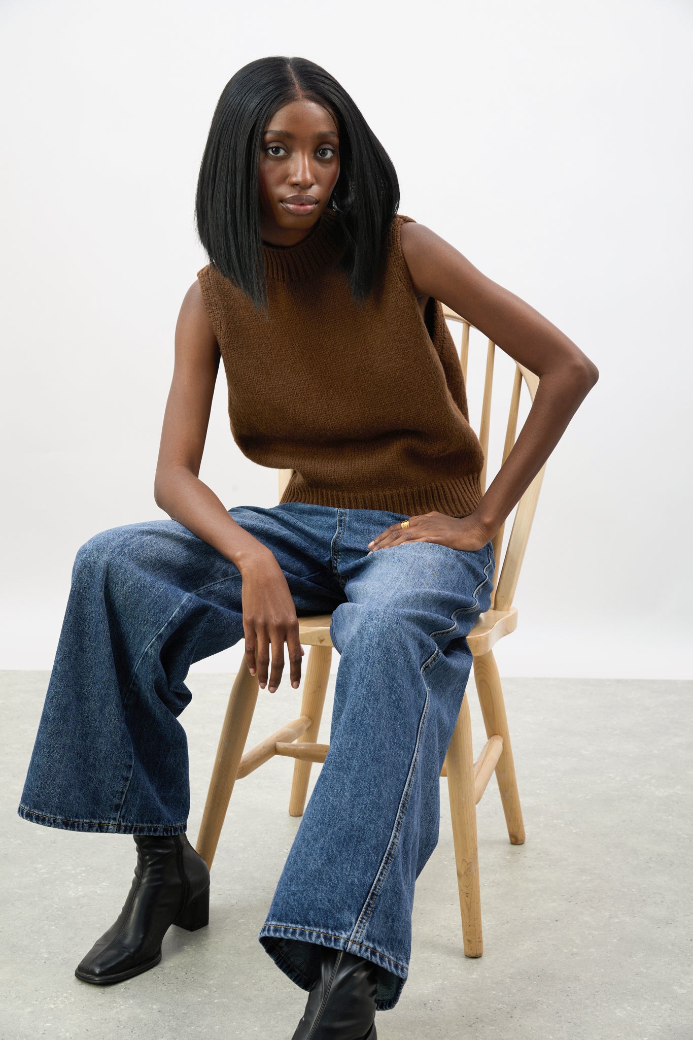 Brown mock neck open back knit vest_5