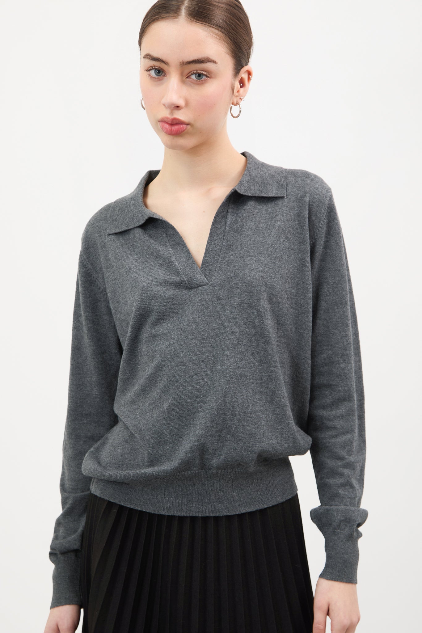 Charcoal grey wool blend knitted polo_1