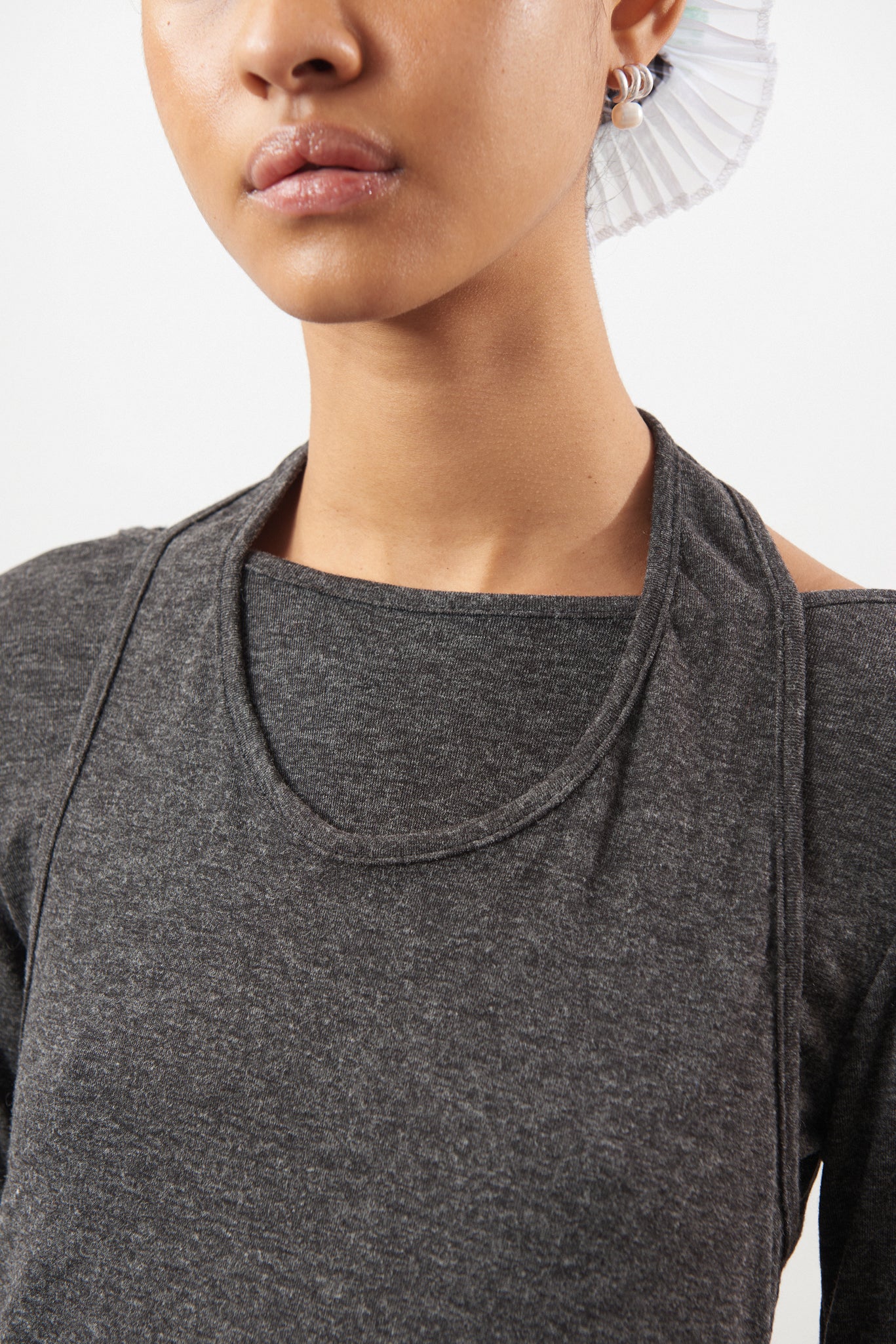 Charcoal marl layered halter neck long sleeve top_3